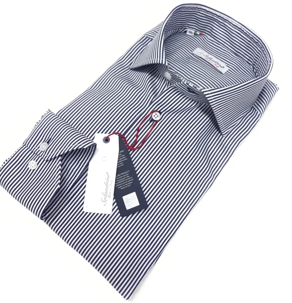 Camicia Uomo puro cotone a righe blu alta qualità made in italy men shirt blue stripe  high quality