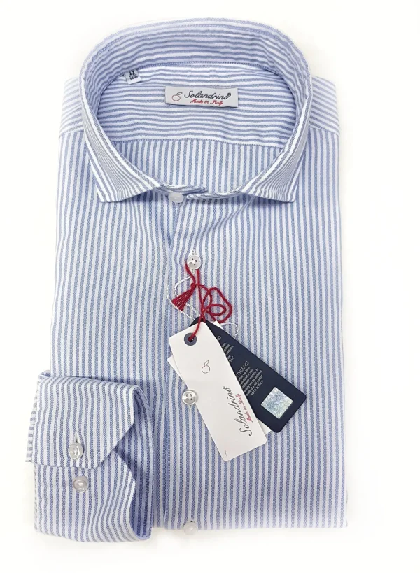 Camicia uomo rigata azzurra puro cotone panama made in italy stripe blue Panama