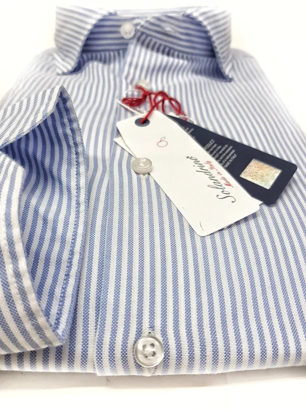 Camicia uomo rigata azzurra puro cotone panama made in italy stripe blue Panama