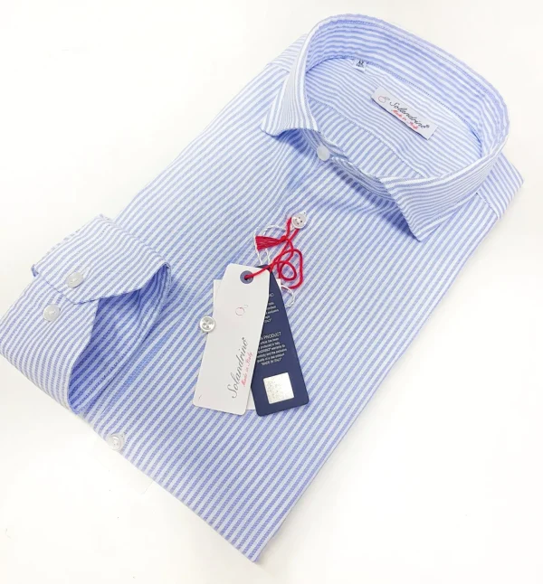 Camicia uomo rigata azzurra puro cotone panama made in italy stripe blue Panama