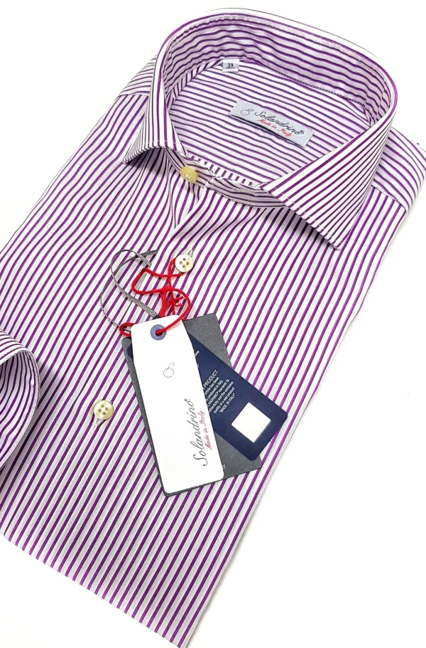 Camicia Uomo rigata viola Lilla puro cotone  alta qualità- Stripe light purple shirt