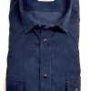 Camicia velluto blu texanina country bottoni automatici a pressione con doppia tasca e pattine