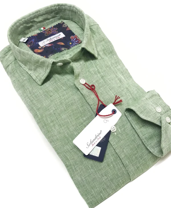Camicia Verde puro Lino made in Italy - green Linen Shirt