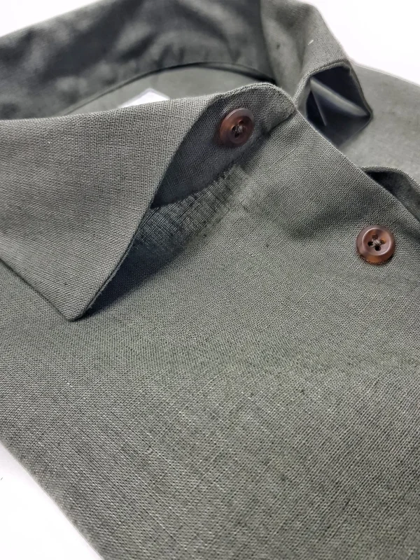Camicia verdone militare cotone Lino made in Italy - dark green Linen Shirt