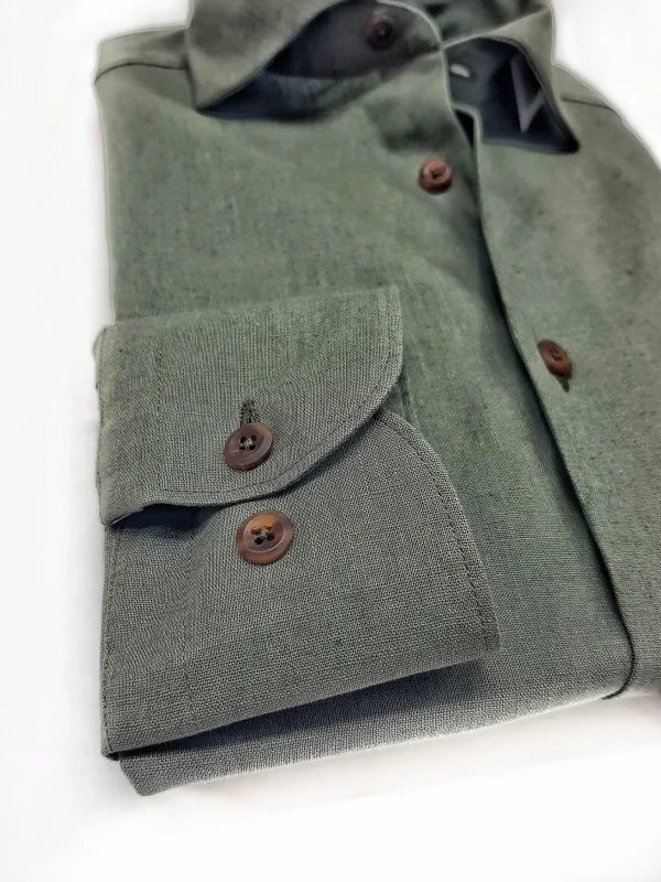 Camicia verdone militare cotone Lino made in Italy - dark green Linen Shirt
