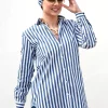 Camicione Donna fasciato Vestito a fasce blu cotone made in italy woman shirt