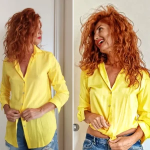Camicione giallo camicia Donna gialla morbida viscosa  made in italy woman yellow soft shirt