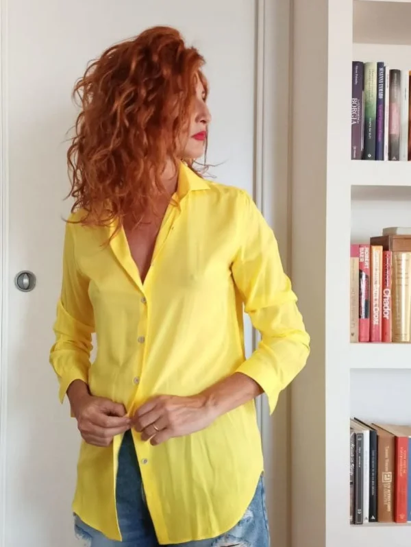 Camicione giallo camicia Donna gialla morbida viscosa  made in italy woman yellow soft shirt