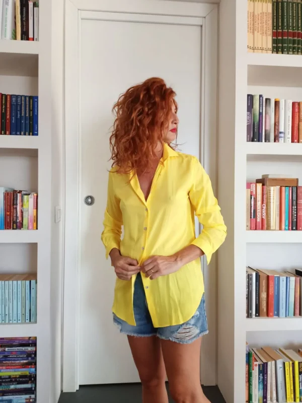Camicione giallo camicia Donna gialla morbida viscosa  made in italy woman yellow soft shirt