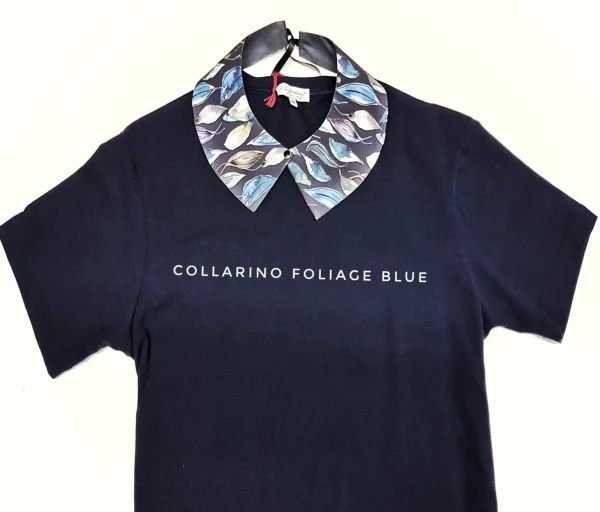 Colletto Donna fashion Design Foliage blu collarino cotone