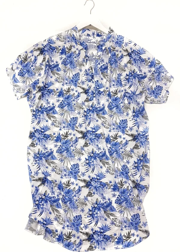 Copricostume Abito Camicia  Caftano donna fantasia paisley bianco azzurro viscosa lino Made in italy