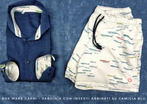 Costume da Bagno abbinato a Camicia Lino Blu con inserti BOX slip interno Made in Italy