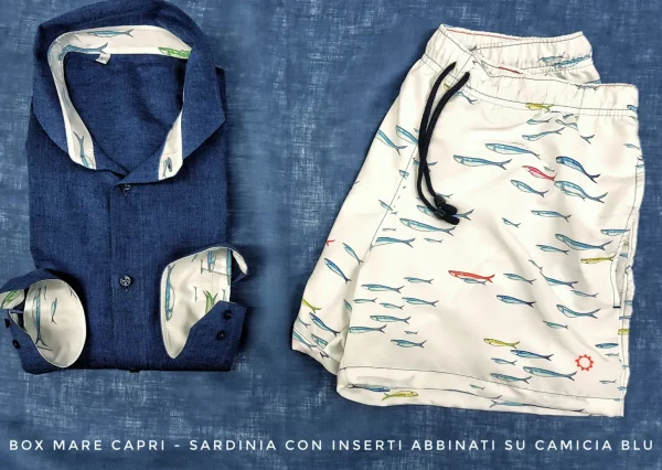 Costume da Bagno abbinato a Camicia Lino Blu con inserti BOX slip interno Made in Italy