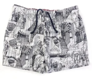 Costume da Bagno black & white  in cotone bianco nero  100% Boxer mare  slip interno Uomo Fantasia Fashion Nera Bianca 2 tasche laterali  Made in Italy