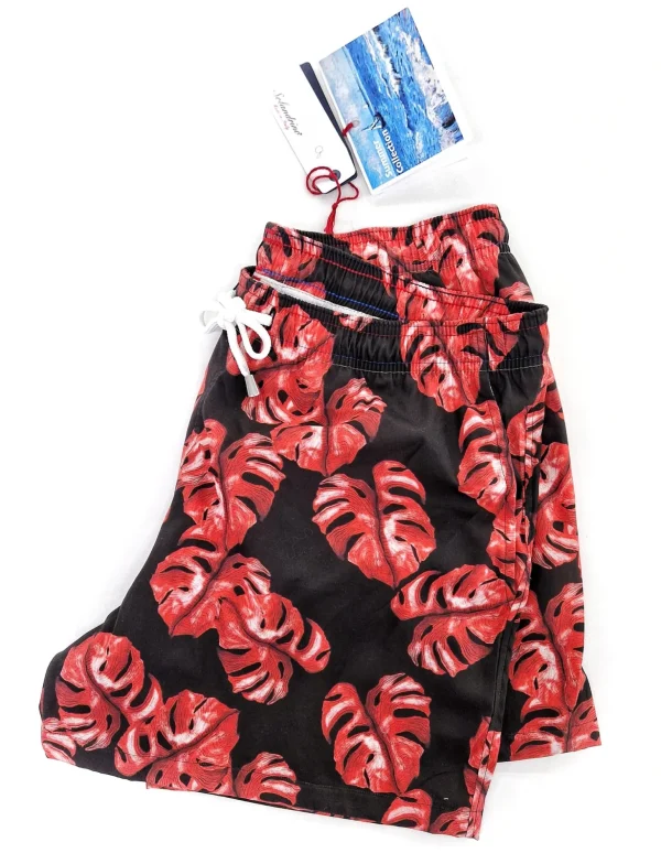 Costume da Bagno fantasia Holiday Red slip interno  morbido tessuto asciugatura rapida Boxer mare uomo fantasia Holiday flower Red con 2 tasche laterali Made in Italy