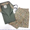 Costume da Bagno Fantasia musicassette abbinato a Camicia polo Lino verde militare con inserti BOX slip interno Made in Italy