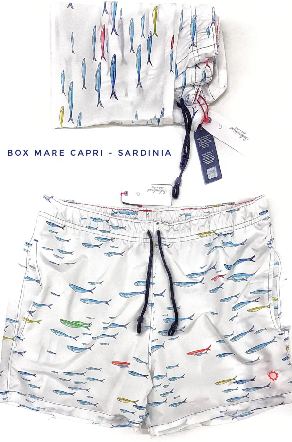 Costume da Bagno fantasia Sardinia slip interno  morbido tessuto asciugatura rapida Boxer mare uomo fantasia Sardinia con 2 tasche laterali Made in Italy