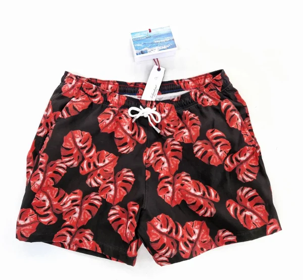 Costume da Bagno fantasia Holiday Red slip interno  morbido tessuto asciugatura rapida Boxer mare uomo fantasia Holiday flower Red con 2 tasche laterali Made in Italy