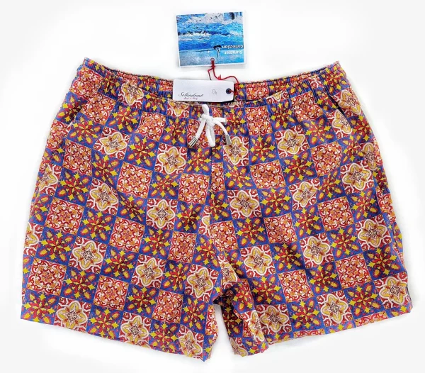 Costume da Bagno fantasia Capri slip interno  morbido tessuto asciugatura rapida Boxer mare uomo fantasia maiolica con 2 tasche laterali Made in Italy