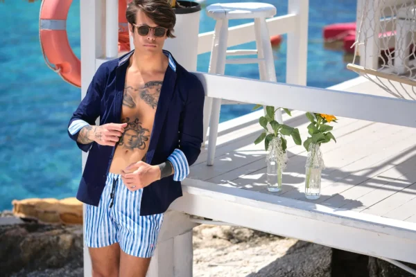 Costume da Bagno Fasciato abbinato a Camicia Blu con inserti BOX slip interno Made in Italy