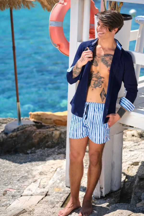 Costume da Bagno Fasciato abbinato a Camicia Blu con inserti BOX slip interno Made in Italy
