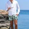 Costume da Bagno Fico D'india abbinato a Camicia Polo Lino Bianco con inserti Box Mare slip interno Made in Italy
