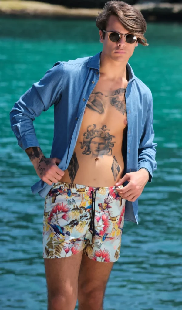 Costume da Bagno FLOREALE  abbinato a Camicia denim con inserti BOX slip interno Made in Italy