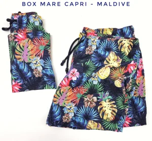 Costume da Bagno Hawaiano morbido tessuto slip interno  asciugatura rapida Boxer mare uomo fantasia Maldive con 2 tasche laterali Made in Italy
