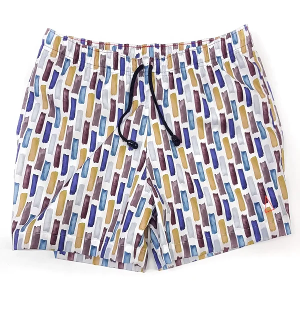 Costume da Bagno in 100% cotone fantasia acquerello 2 tasche laterali Uomo Boxer mare Made in Italy