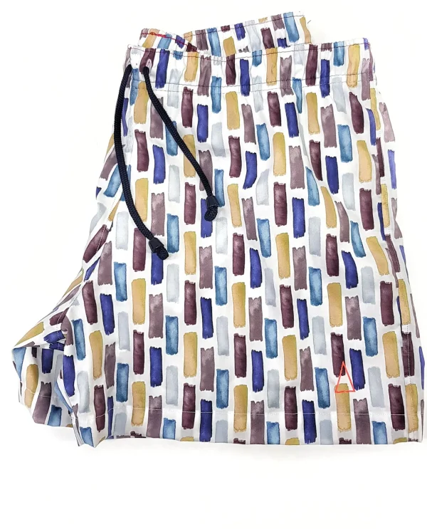 Costume da Bagno in 100% cotone fantasia acquerello 2 tasche laterali Uomo Boxer mare Made in Italy