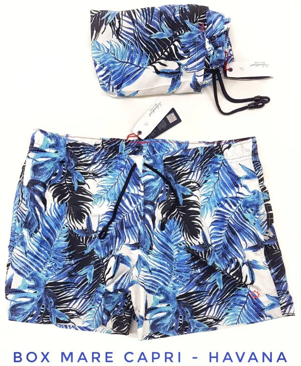 Costume da Bagno in morbido tessuto slip interno asciugatura rapida Boxer mare Uomo fantasia Hawana Hawaii 2 tasche laterali Made in Italy