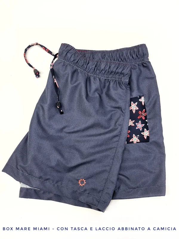 Costume da Bagno in morbido tessuto slip interno asciugatura rapida Boxer mare Uomo Blu con tasca fantasia Starfish con 2 tasche laterali Made in Italy