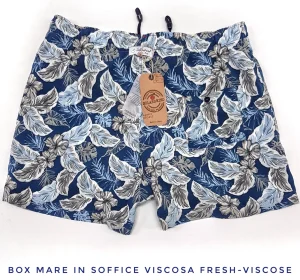 Costume da Bagno in soffice Viscosa Hawaii blu abbinato a Tshirt IN LINO blu con inserti Box Mare slip interno Made in Italy