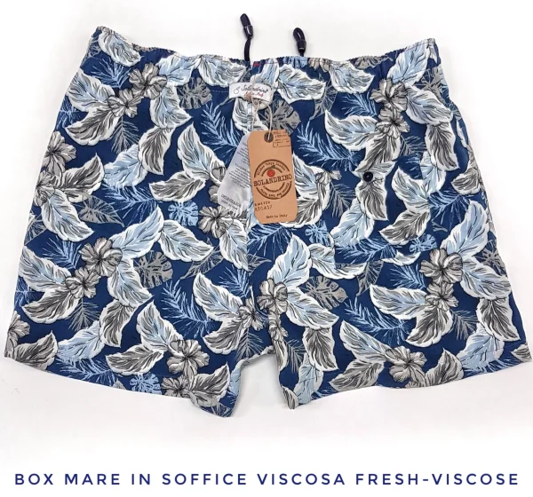 Costume da Bagno in soffice Viscosa Hawaii blu abbinato a Tshirt IN LINO blu con inserti Box Mare slip interno Made in Italy
