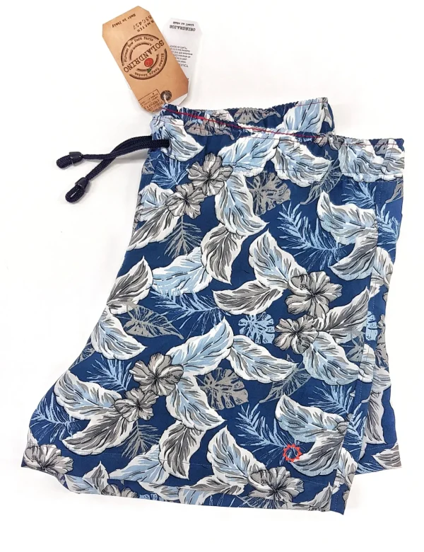 Costume da Bagno in soffice Viscosa Hawaii blu abbinato a Tshirt IN LINO blu con inserti Box Mare slip interno Made in Italy