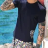 Costume da Bagno popart abbinato a Tshirt blu con inserti Box Mare slip interno Made in Italy
