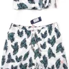 Costume da Bagno slip interno in cotone 100% Boxer mare Uomo Fantasia Tropical Verde Bianco 2 tasche laterali  Made in Italy