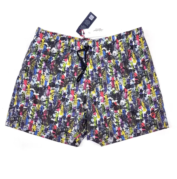 Costume da Bagno slip interno  in 100% cotone Fantasia multicolor pop art 2 tasche laterali Uomo Boxer mare Made in Italy