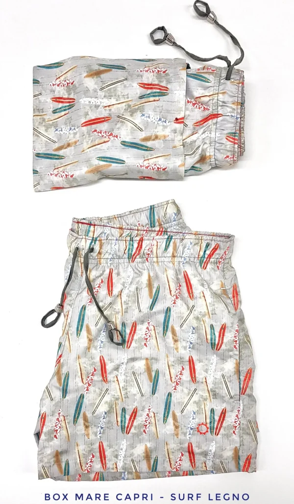 Costume da Bagno slip interno in morbido tessuto asciugatura rapida Boxer mare Uomo fantasia Surf Legno 2 tasche laterali  Made in Italy