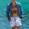 Costume da Bagno Surf Blue  abbinato a Camicia Jeans con inserti BOX Made in Italy
