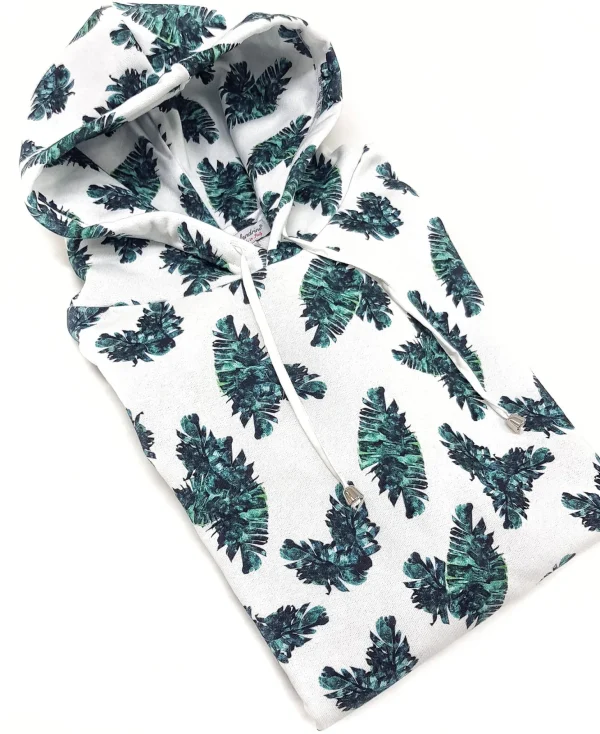 Felpa Bianca con Cappuccio Design palms made in Italy Fantasia  100% cotone - Sweatshirt hoodie