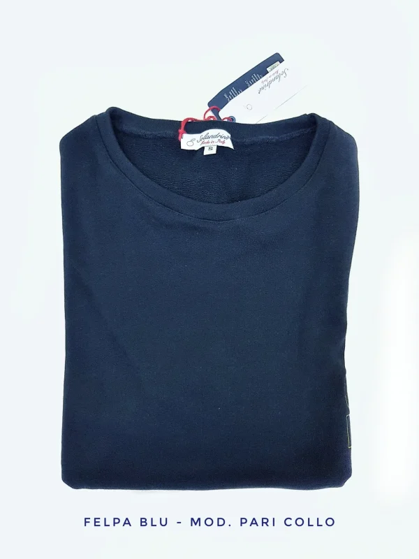 Felpa blu basic pari collo made in Italy Fantasia 100% cotone - Unisex Sweatshirt blue navy Hoodie