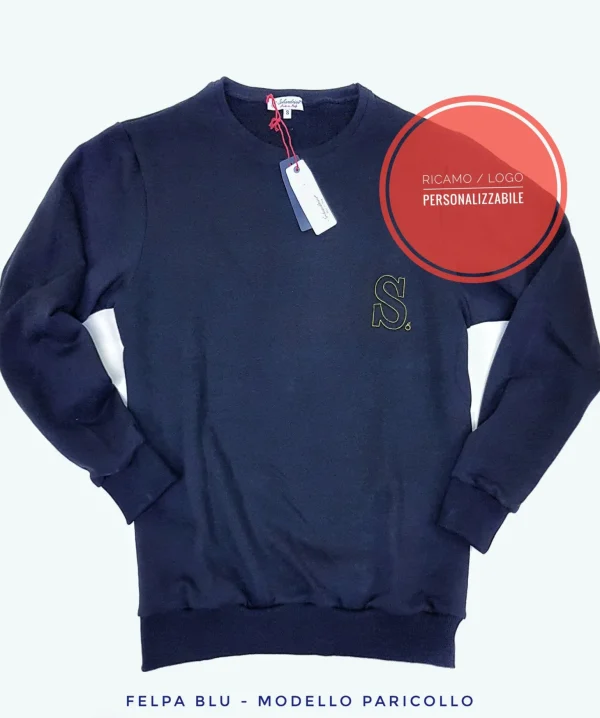 Felpa blu basic pari collo made in Italy Fantasia 100% cotone - Unisex Sweatshirt blue navy Hoodie