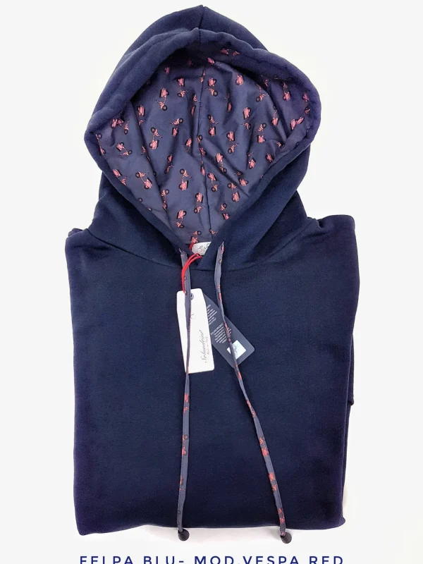 Felpa blu con Cappuccio design Vespa Rossa made in Italy Fantasia 100% cotone  Unisex Sweatshirt blue Vespa Hoodie