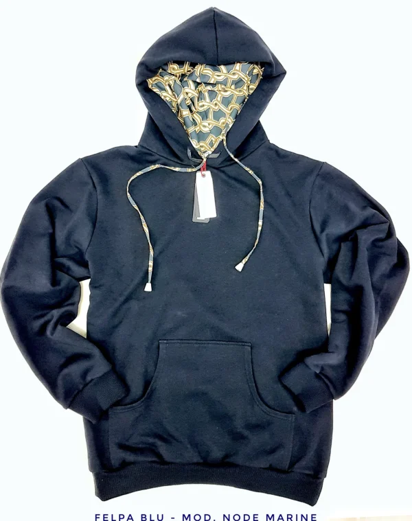 Felpa Blu con Cappuccio Design node marine made in Italy Fantasia  100% cotone -  Unisex Sweatshirt Blue Hoodie