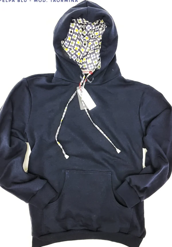 Felpa Blu con Cappuccio Design Taormina made in Italy Fantasia  100% cotone -  UNISEX Sweatshirt Blue hoodie