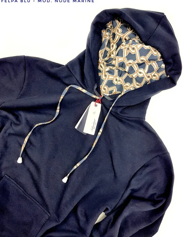 Felpa Blu con Cappuccio Design node marine made in Italy Fantasia  100% cotone -  Unisex Sweatshirt Blue Hoodie