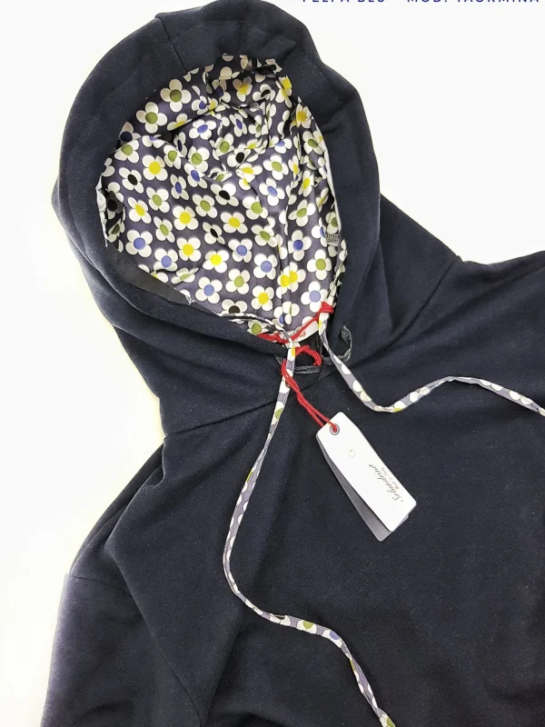 Felpa Blu con Cappuccio Design Taormina made in Italy Fantasia  100% cotone -  UNISEX Sweatshirt Blue hoodie