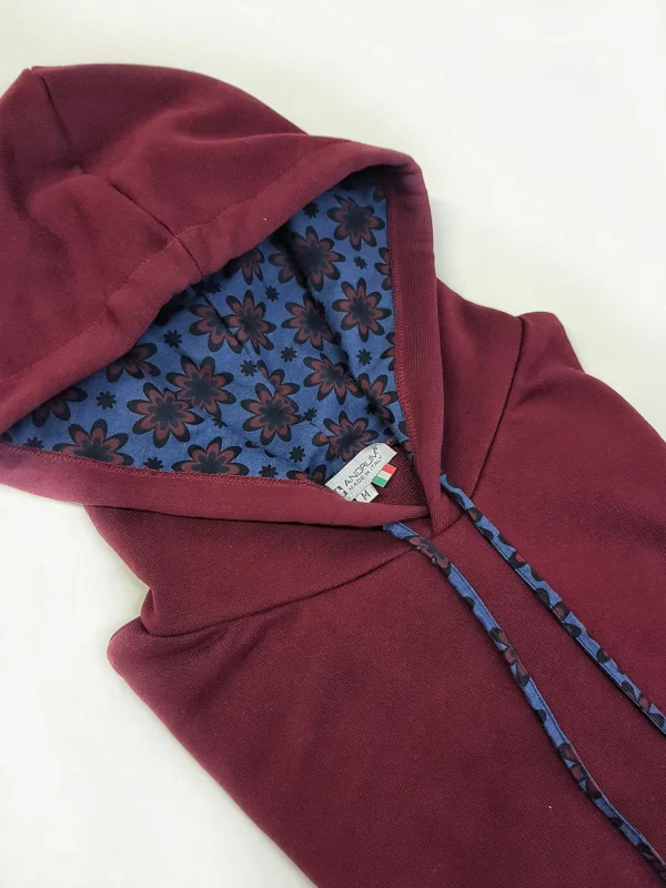 Felpa Bordeaux  con Cappuccio Design star denim made in Italy Fantasia 100% cotone -  Unisex Sweatshirt bordeaux Hoodie
