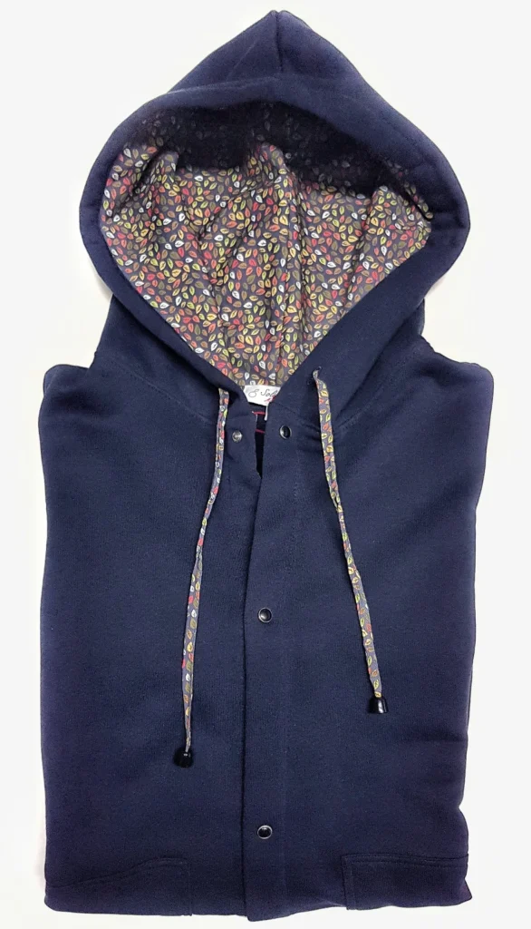 Felpa cardigan BLU con Cappuccio design micro fantasia foliage made in Italy Fantasia 100% cotone  Unisex Sweatshirt blue Hoodie